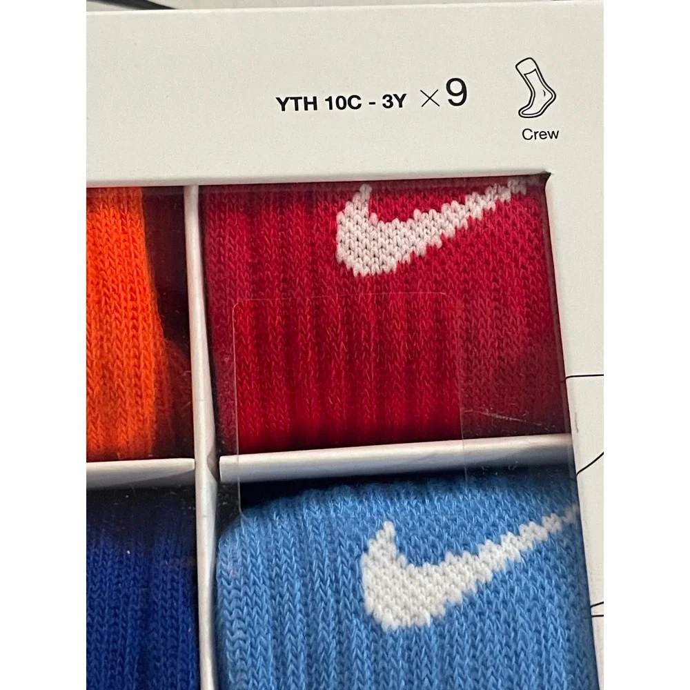 Nike Youth 9 Pack Crew‎ Socks Cushioned Multi Color Size 10C-3Y Athletic  BinB